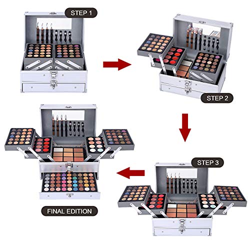Makeup Gift Set For Women Girls, All in One Full Makeup Kit with Eyeshadow, Lip Gloss, Concealer, Blush, Contour, Highlighter Face Brushes Liquid Lipsticks Eyebrow Pen Eyeliner Pencil Sponge