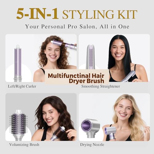 5-in-1 Hot Air Styler with 110K RPM Motor - Hair Dryer, Straightener & Curler