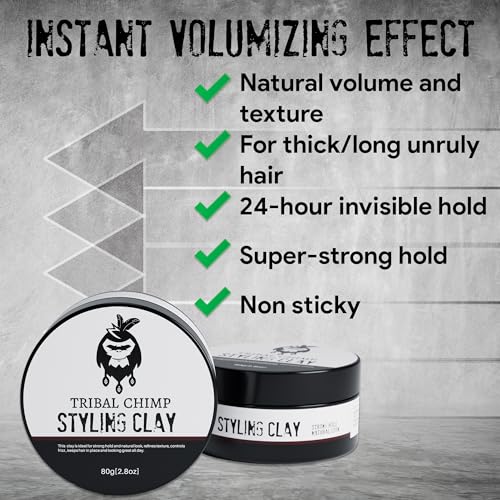 Tribal Chimp Hair Styling Clay - Strong Hold Matte, 80g