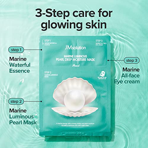 JMsolution Marine Luminous Pearl Sunscreen SPF 50 & 3-Step Deep Moisture Mask Bundle | Hydrating & Brightening Korean Skincare | Daily UV & Blue