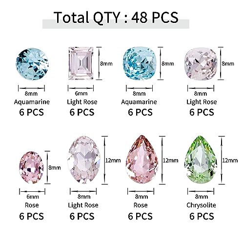 DONGZHOU 48Pcs Large Nail Rhinestone,3D Multi Shapes Crystals Nail Diamonds K9 Glass Stones Sparkle Nail Beads, Rhinestones Nail Gems for Manicure Decoration DIY Crafts