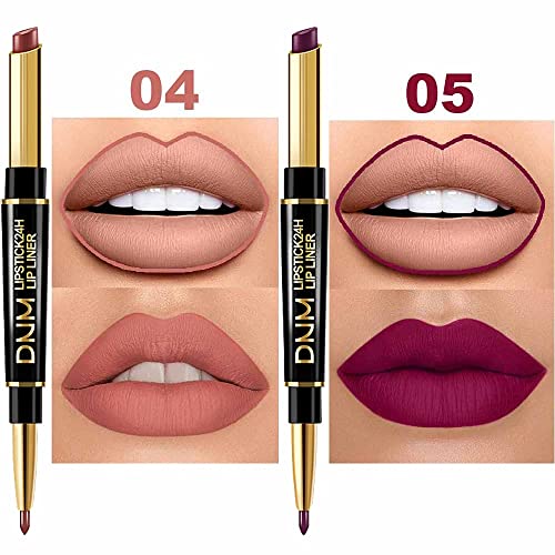 evpct 6Pcs Lip Liner & Lipstick Set A01 Matte – 2-in-1 Waterproof Lip Liner & 24H Lipstick, Antique Rose Chestnut Nude Dark Brown