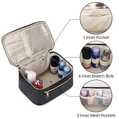 Vegan Leather Makeup Bag with Brush Organizer & Handle