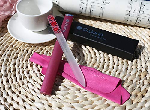 G.Liane Premium Glass Nail File with Case Professional Crystal Fingernail Files Perfect Manicure Set for Women Men Kids Nail Care Gift Set (Pink)