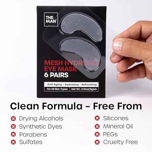 The Man Mesh Hydrogel Under Eye Patches for Men - Cooling, Hydrating & Firming Eye Masks for Dark Circles & Puffiness - Men's Anti-Aging Patches with Hyaluronic Acid, Collagen & Vitamin E. (12 Pairs)