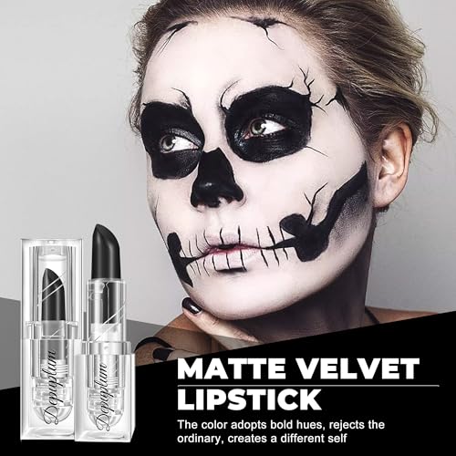 Halloween Black White Red Lipstick Set Waterproof Matte Black Lipsticks for Women Lip Face Body Makeup for Goth Cosplay Vampire Zombie, Black/White/Red