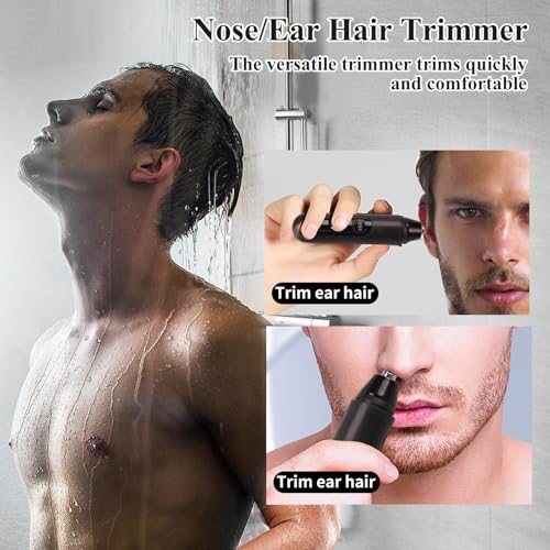 Nose Hair Trimmer for Mens and Women- 2025 Professional Painless Eyebrow & Facial Hair Trimmer for Men Women, Battery-Operated Trimmer with IPX7 Waterproof, Dual Edge Blades for Easy Cleansing Black
