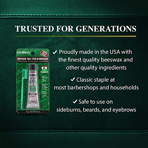 Clubman Mustache Wax for Men ? Brown Moustache Wax with Brush & Comb, Strong Hold, 0.5 oz x 3 Pack