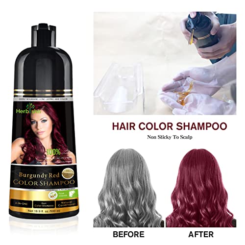 Herbishh 3-in-1 Color Shampoo for Gray Hair Coverage - Burgundy