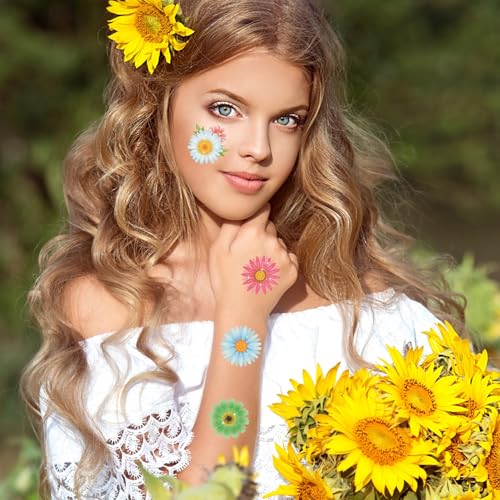 HOWAF 72pcs Glitter Flower Temporary Tattoos for Girls