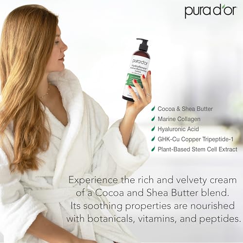 PURA D'OR HydraRenew Intense Moisturizing Lotion for Ultra Dry Skin ? Hand & Body Cream with Cocoa & Shea Butters, Hyaluronic Acid, GHK-Cu Copper Tripeptide-1, Marine Collagen, Plant Stem Cells, 16 oz