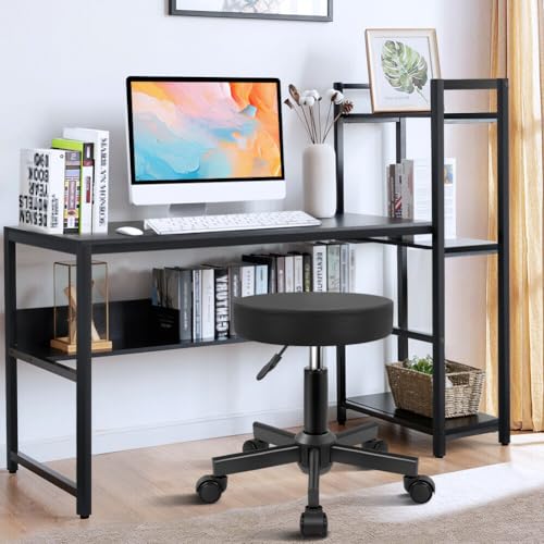 Height Adjustable Rolling Stool with Wheels, PU Leather