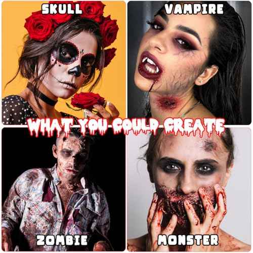 Bowitzki Halloween Makeup Special Effects Oil Face Body Paint Fake Blood Scar Wax Charred Ash Powder with Sponges Brush Halloween Party SFX Cosplay