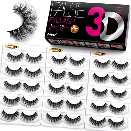 Eliace 15-Pair Wispy Cat Eye False Eyelashes, Reusable Mink Lashes