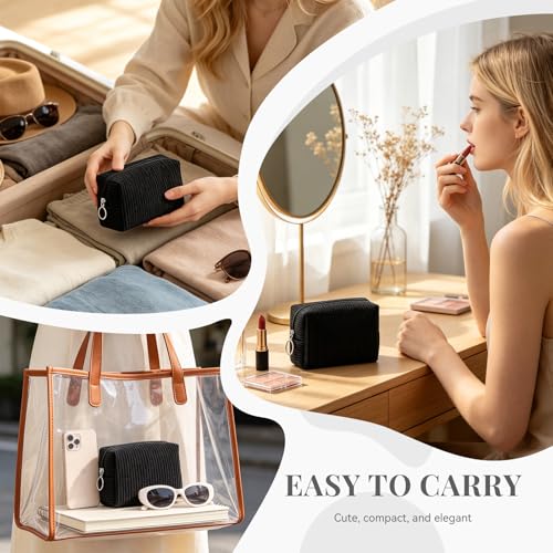 MAGEFY Corduroy Small Travel Makeup Bag - Black Portable Cosmetic Pouch