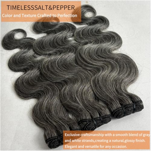 SIYUSI Gray Human Hair Extensions 12 Inch Wavy Curly Salt & Pepper Bundles