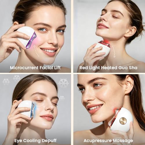 Topealk Red Light Microcurrent Gua Sha Facial & Neck Sculpting Device with Heat & Cold Therapy