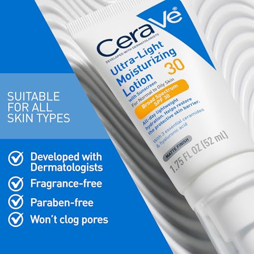 CeraVe Ultra-Light Moisturizing Lotion SPF 30 - Oil Free Daily Face Moisturizer