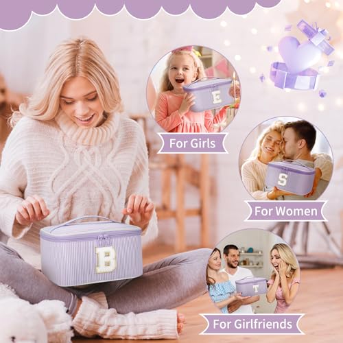 OCHEAL Personalized Makeup Bag for Women, Purple Initial S
