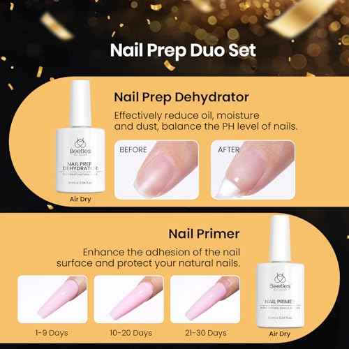 Beetles Gel Nail Kit Short Almond Gift Spree, with Dehydrator and Primer, 576Pcs Half Matte Etch-X Gel Nail Tips Solid Nail Glue Mini Lamp Acrylic Tips Easy DIY Extension Set Gift for Women
