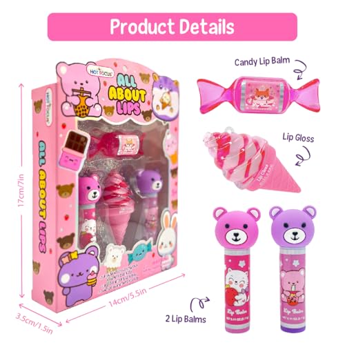 Hot Focus Kawaii Bears Flavored Lip Gloss Set for Kids
