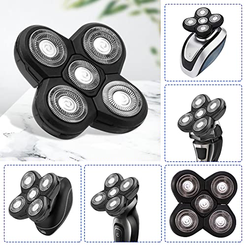 Men Electric Shavers Replacement Heads, 5 Heads Beard Replacement Blade Razor Replaceable Alternate Floating Washable Blade Trimmers Head (Black)
