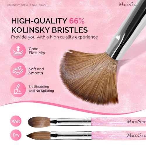 MelodySusie Kolinsky Acrylic Nail Brush,66% Kolinsky Hair Professional Nail Art Brush for Acrylic Application, Aurora Collection Fine Glitter Brush,Size 14