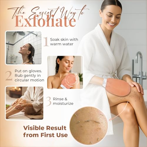 L'Exfose Korean Exfoliating Gloves 2-Pack - Natural Viscose