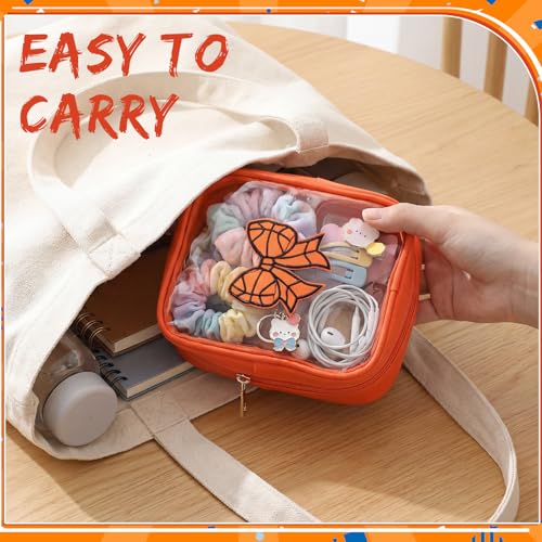 Reginary 12 Pcs Basketball Coquette Bow Party Favors Basketball Makeup Bags Bulk with Chenille Patch Valentine Team Gifts Waterproof Travel Size for Women