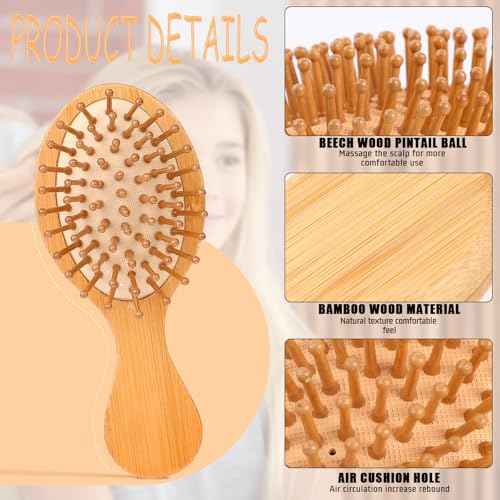2 PCS Bamboo Brush for Hair Growth, Mini Bamboo Brush Anti-Static Mini Hair Brushs Massage Scalp Detangling Brushs Natural Wooden Pocket Travel Small Hairs Brushes for All Hairs
