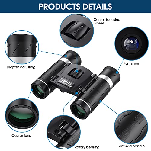200x25 High Powered Compact Binoculars for Adults & Kids - Waterproof Mini Binoculars for Bird Watching, Hunting, Travel