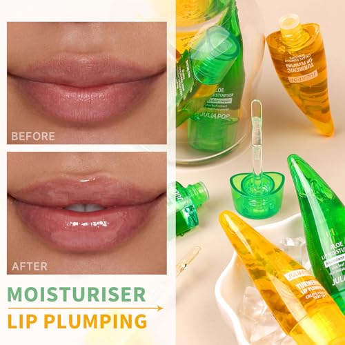 Turmeric Plumping Lip Gloss & Aloe Oil Set - 2 Pack Lip Enhancer
