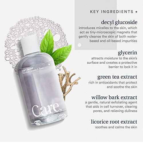 Care - Soft Sweep Micellar Cleanser and Facial Toner, Alcohol-Free and Paraben-Free Micellar Cleansing Water with Hyaluronic Acid, Glycerin, and Willow Bark Extract, Rinse-Free Face Cleanser, 8 fl oz