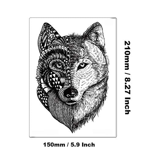 10 Sheets Large Wolf Temporary Tattoos for Men & Kids