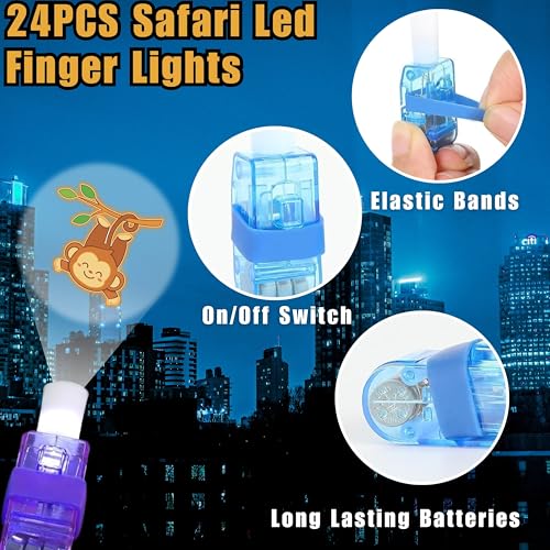 Safari Party Favors Pack: 24 LED Finger Lights & 48 Tattoos