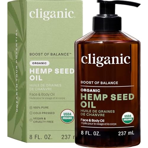 Cliganic Organic Hemp Seed Oil For Skin, Face & Hair - 100% Pure Cold Pressed Natural Unrefined