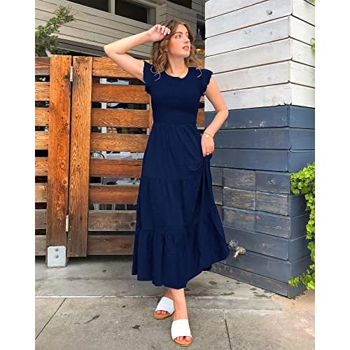 BTFBM Women Casual Short Sleeve Crew Neck Summer Dress Bohemian Floral Printed Flowy Maxi Dresses Tiered Cocktail Dress