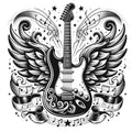 6 Sheet Temporary Tattoos - Guitar, Roses & Angel Wing Designs