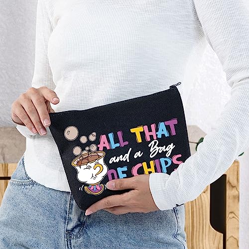 BWWKTOP Mrs. Potts And Chip Makeup Bag Beauty Inspired Gifts All That And A Bag Of Chips Makeup Zipper Pouch Bag Chip Merchandise (Bag Of Chips BL)