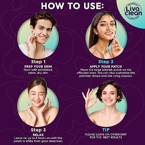 LivaClean 50CT Large Hydrocolloid Acne Patches - for Pore Spots Nose Face Cystic Pimple Zit Patch - Big Pimple Patches Hydrocolloid Bandages Strips Stickers Pimple Patch XL Large Acne Patch Large