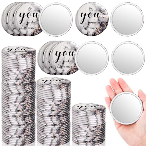 Tradder 100 Pcs 2.76 Inch Inspirational Mini Compact Mirror Bulk Makeup Pocket Purse Mirror for Women Mother's Day Quinceanera Coworker Employee Appreciation Gift Stuffer Items (Black)