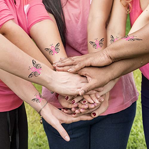 Butterfly Pink Ribbon Breast Cancer Awareness Temporary Tattoos ? 25pk ? Waterproof, Skin-Safe Designs for Events, Fundraisers & Supporters (Butterfly 25pk)
