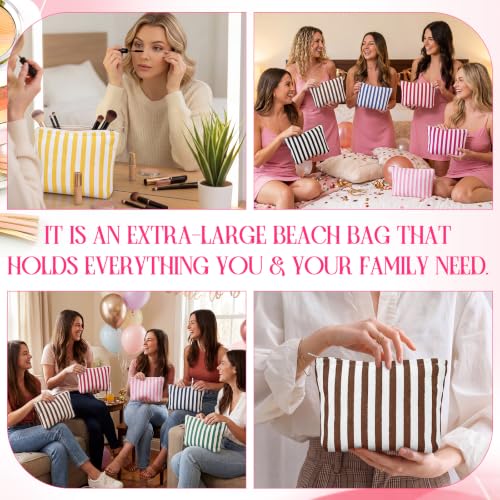 Abbylike 10-Pack Striped Makeup Bags - Compact Travel Pouches