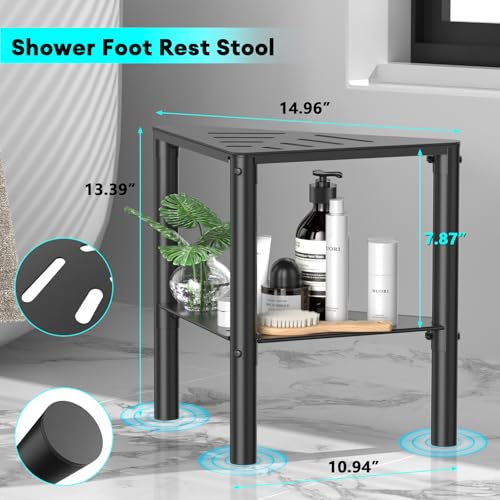 Non-Slip Shower Stool with Storage - Corner Bathroom Step