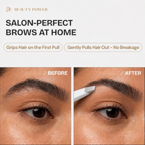 Beauty Power Slant Tip Precision Tweezers - Stainless Steel