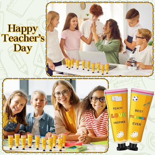 Leelosp 60 Pcs Teacher Appreciation Gift - Pencil Design Hand Cream Bulk Mini Travel Size Moisturizing Hand Lotion for Women Teacher Appreciation Week Graduation Party Favors, 10 Natural Fragrances