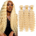 613 Blonde Deep Wave Human Hair Bundles - 3 Pack, 12-34 Inch