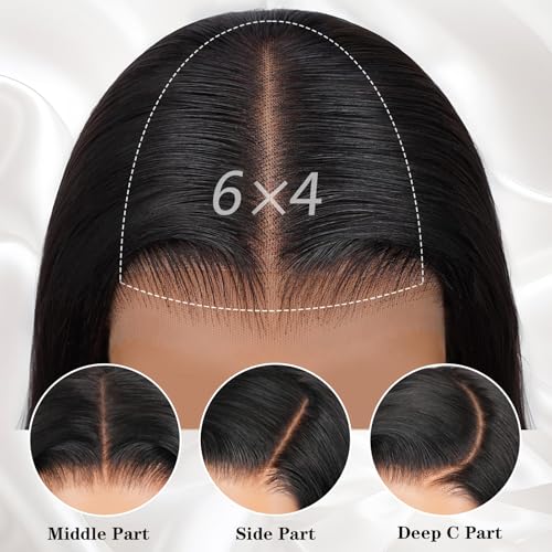 Bob Wig Human Hair 14 Inch Glueless Wigs Human Hair Pre Plucked Pre Cut 6¡¿4 HD Lace Front Wigs for Women 180% Density Short Straight Wig Ready to Wear