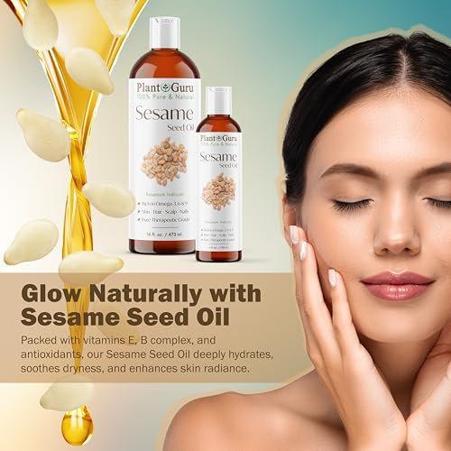 Sesame Seed Oil 8 fl. oz. ? Cold Pressed, 100% Pure & Natural Carrier for Skin, Face, Body, Hair, and Cooking. Great for DIY Creams, Lotions, and Lip Balms.