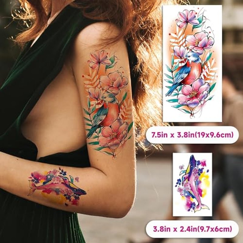 EMOME 79 Sheets Realistic Temporary Tattoos for Women, Watercolor Arm Fake Tattoos Stickers for Girls, Long Lasting Temporary Tattoos and Hand Tattoos for Adults
